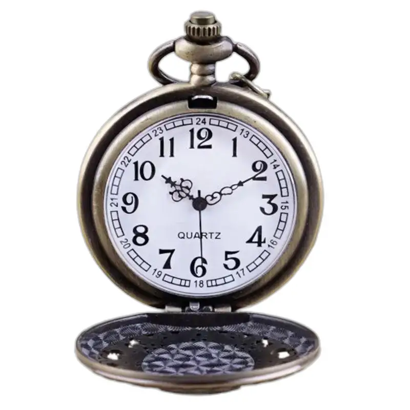 Orologio da donna vintage con collana al quarzo in bronzo con quadrante aperto e finitura in bronzo