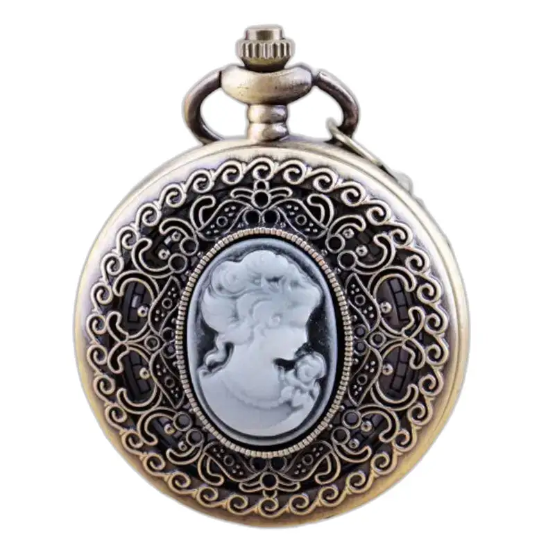Orologio da donna vintage con collana al quarzo in bronzo con orologio con collana decorata in argento