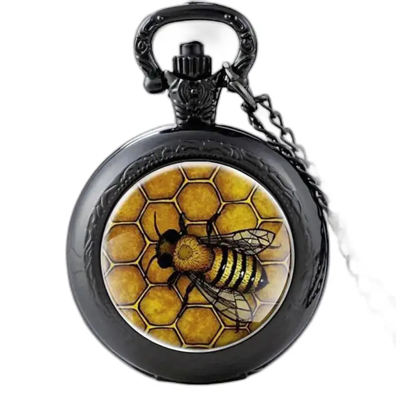 Orologio vintage con collana Queen Bee con design orologio nero e api