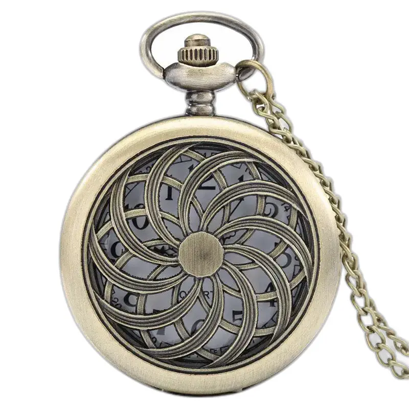 Orologio da collana retrò in bronzo con quadrante decorativo e movimento al quarzo