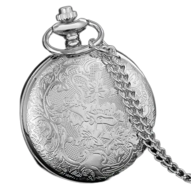 Romantico orologio da collana da donna in argento blu royal con catena in argento e motivo floreale