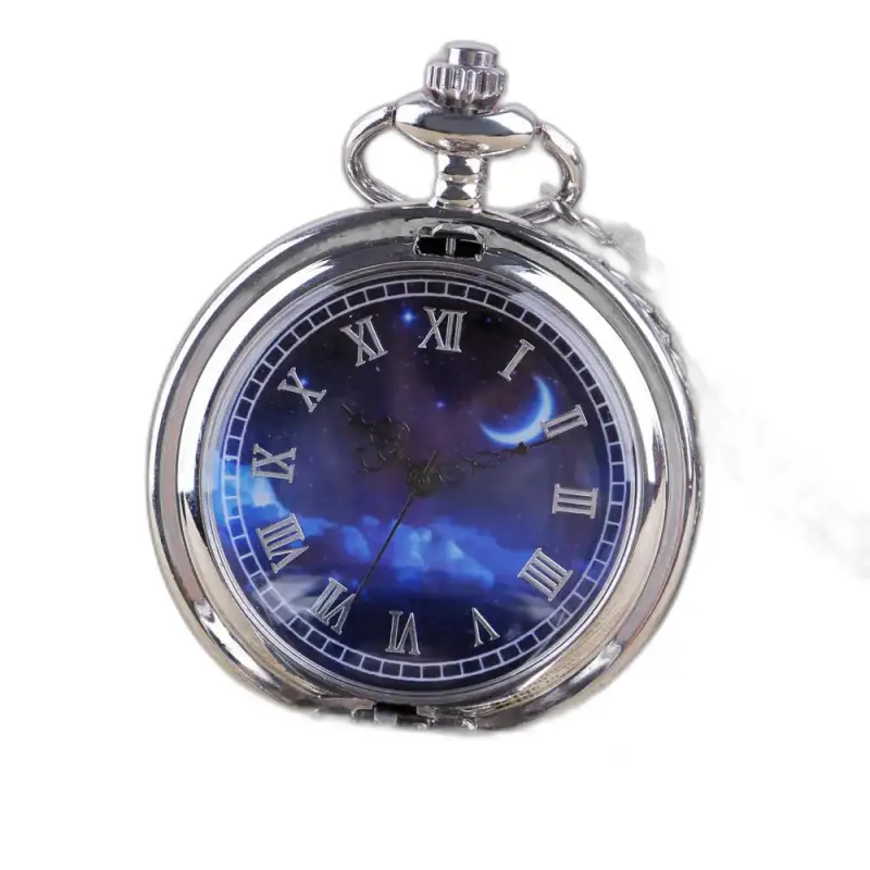 Montre collier Romantic Royal Bleu Argent Femme avec un cadran céleste en argent