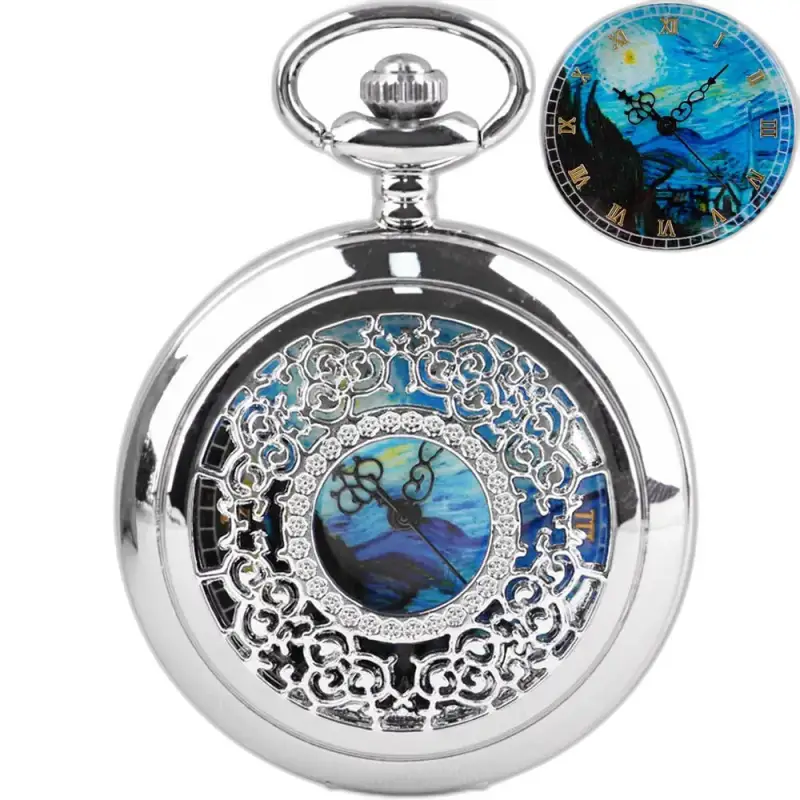 Orologio da donna romantico con collana in argento blu royal con quadrante stellato con notte stellata