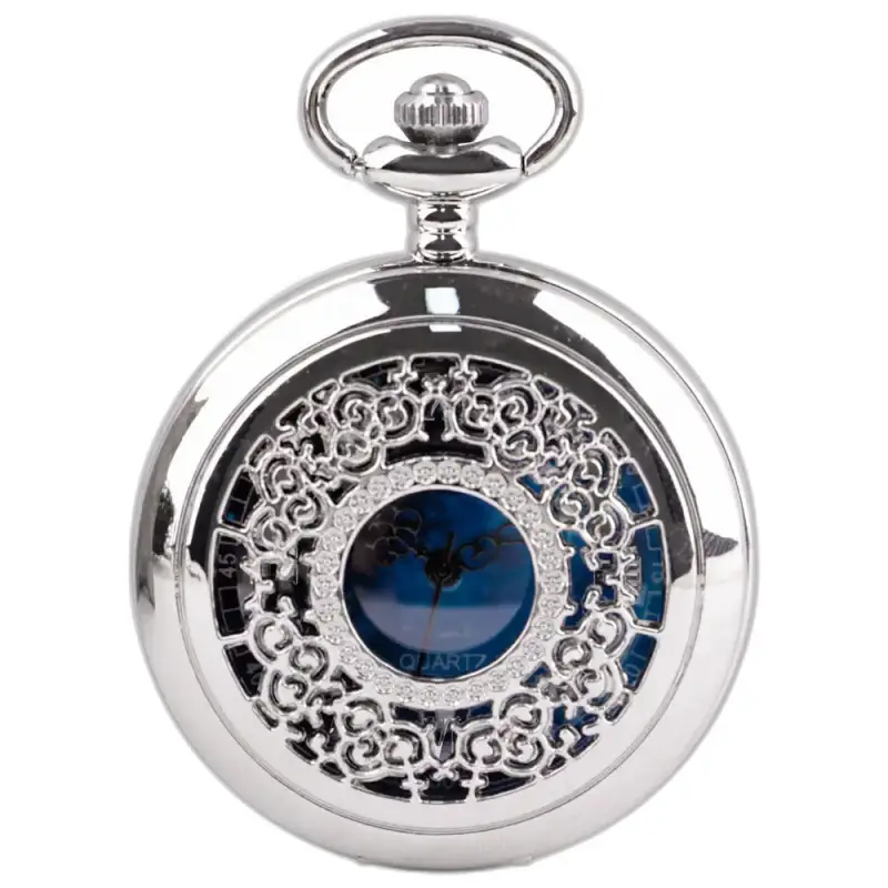Montre Collier Romantic Royal Bleu Argent Femme avec un élégant cadran argenté orné