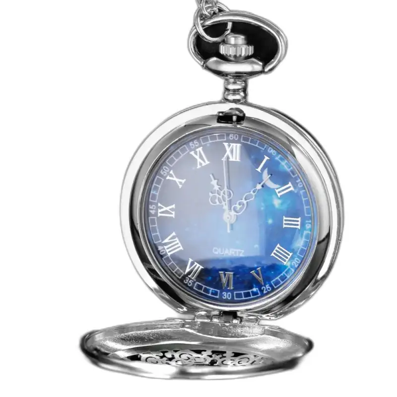 Romantico orologio da collana da donna in argento blu royal con quadrante argentato celeste
