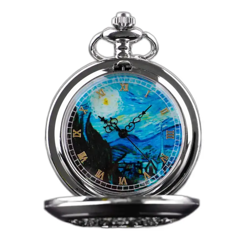 Montre collier Romantic Royal Bleu Argent Femme avec cadran Starry Night en argent