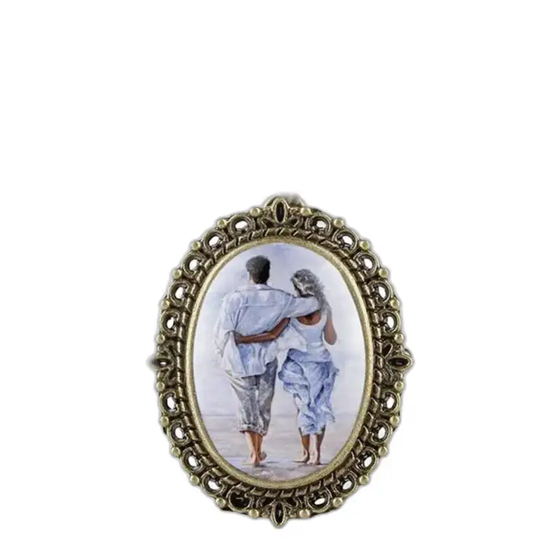 Cornice Portafoto Ovale con Coppia, Orologio da Collana Romantico per Uomo e Donna