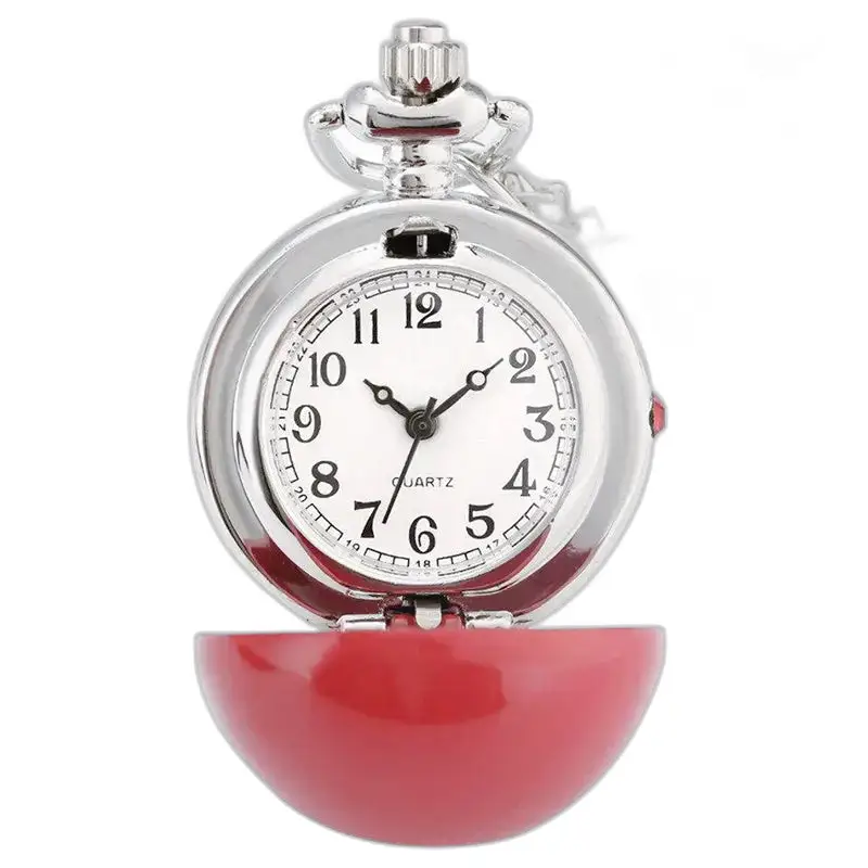 Orologio da collana rotondo rosso e bianco con orologio da collana in argento e scatola rossa