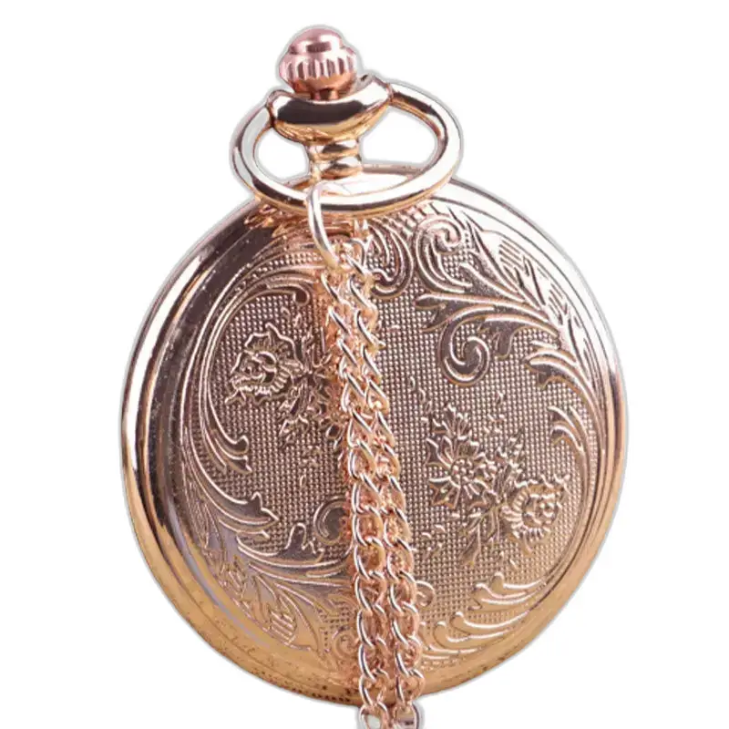 Orologio con collana di rose con graziosi gufi e orologio da tasca decorato in oro rosa