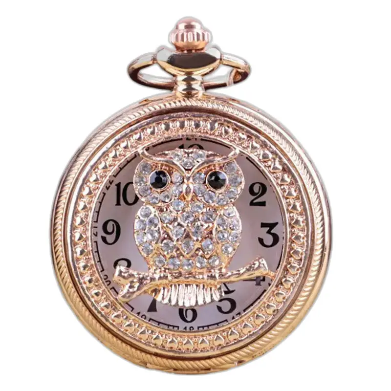 Orologio da donna con collana rosa vintage Pretty Owls con orologio da tasca in oro rosa