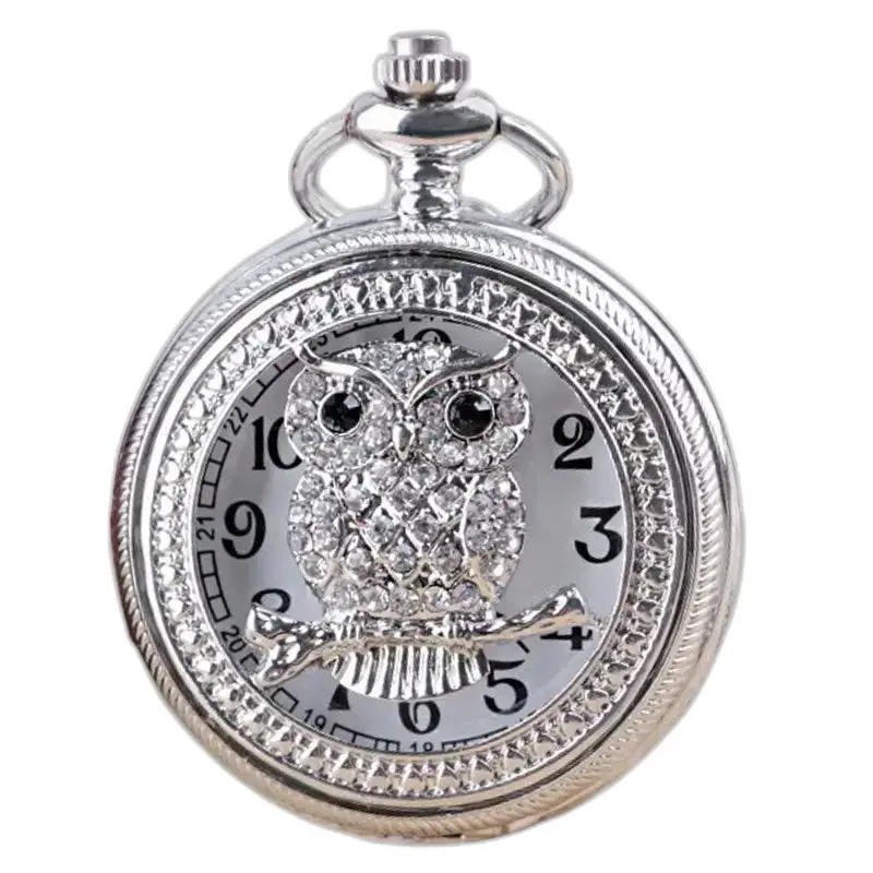 Orologio con collana di graziosi gufi rosa e orologio in argento vintage a forma di gufo