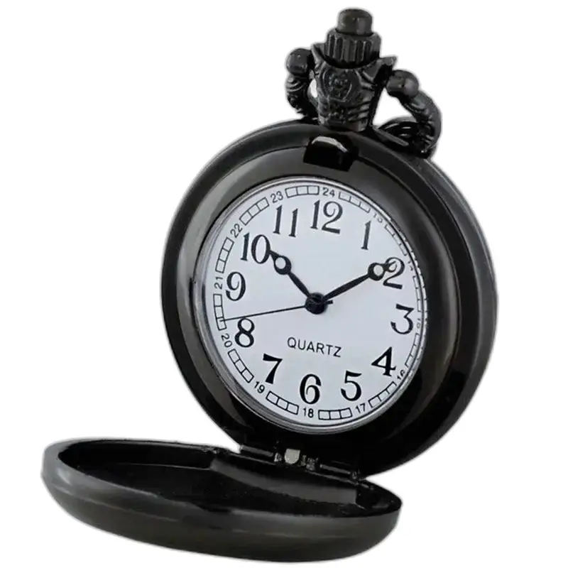 Orologio vintage unisex con collana con rosa rossa e orologio da tasca nero decorativo