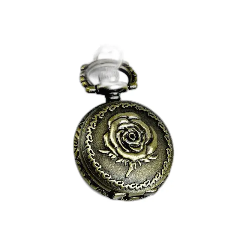 Orologio vintage con collana rosa con quadrante analogico e design in bronzo con rosa