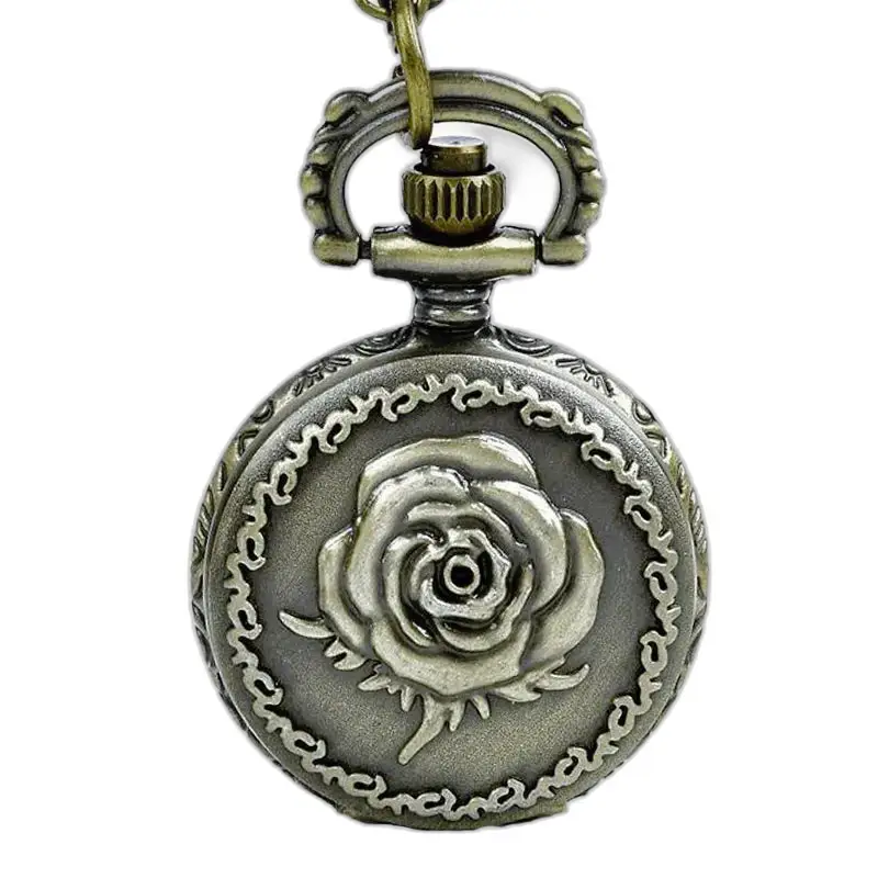 Orologio vintage con collana rosa con quadrante analogico e decorazioni rosa