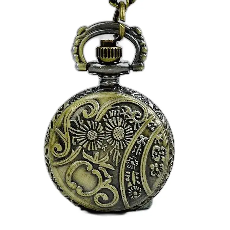 Orologio vintage con collana rosa con quadrante analogico e orologio con collana in bronzo decorato