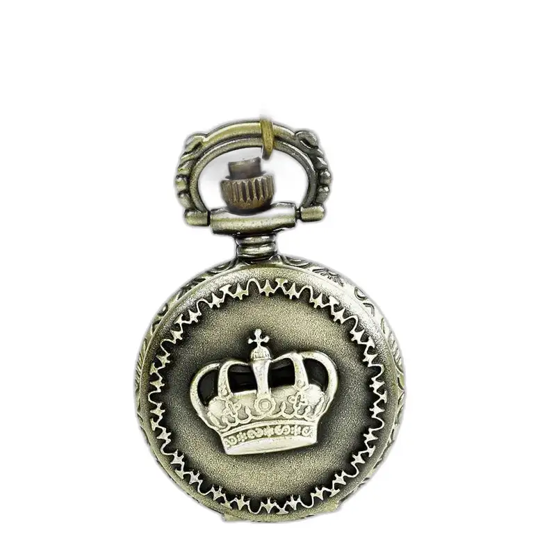Orologio con collana vintage in bronzo Royal Crown e orologio da tasca decorato con corona antica