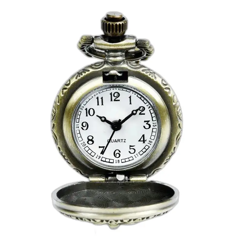 Orologio con collana vintage in bronzo Royal Crown con orologio da tasca antico aperto