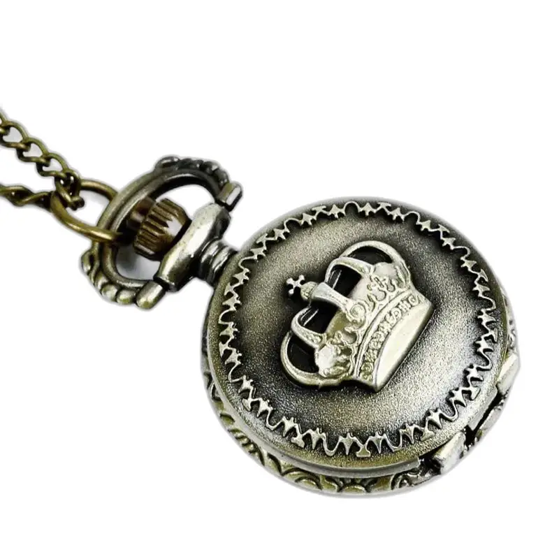 Orologio con collana vintage in bronzo Royal Crown con orologio decorato con corona antica