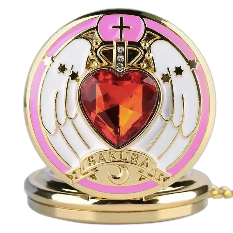 Ciondolo a cuore dorato in orologio vintage con collana Sakura per tutti