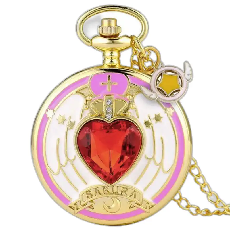 Orologio vintage con collana Sakura con orologio in oro, accenti rosa e ciondolo con stella alata