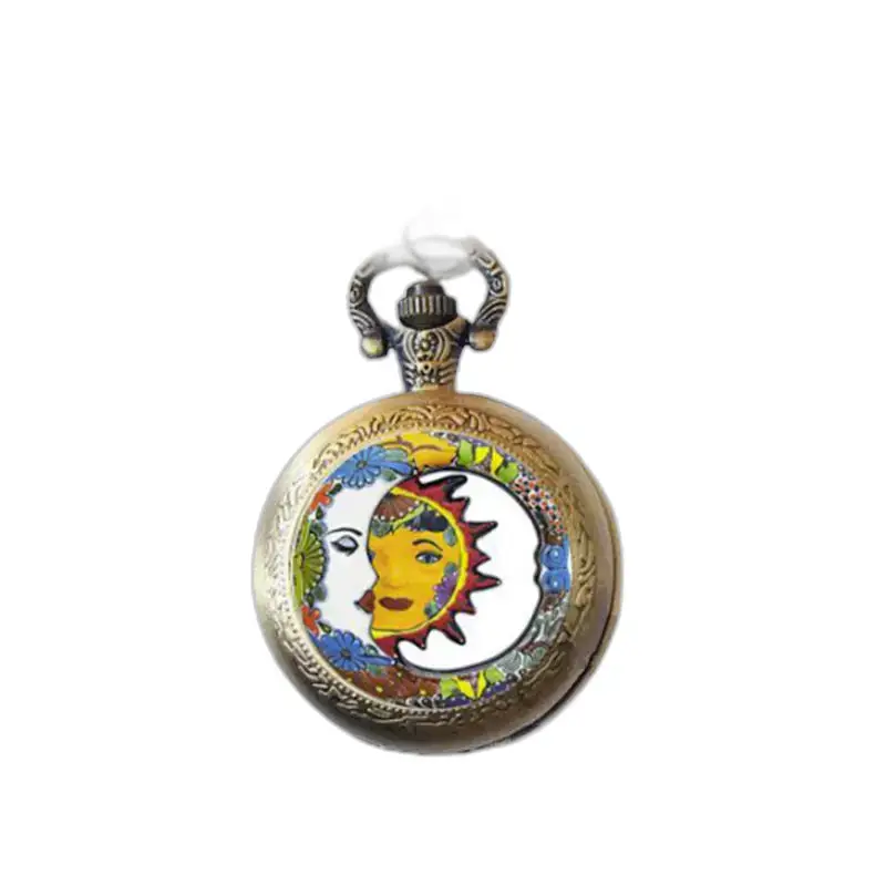 Orologio con collana Sun in bronzo e acciaio inossidabile con design sole e luna