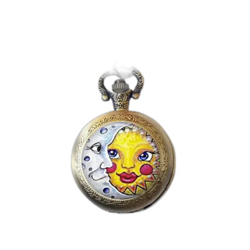 Orologio con collana Sun in bronzo e acciaio inossidabile con motivo sole e luna