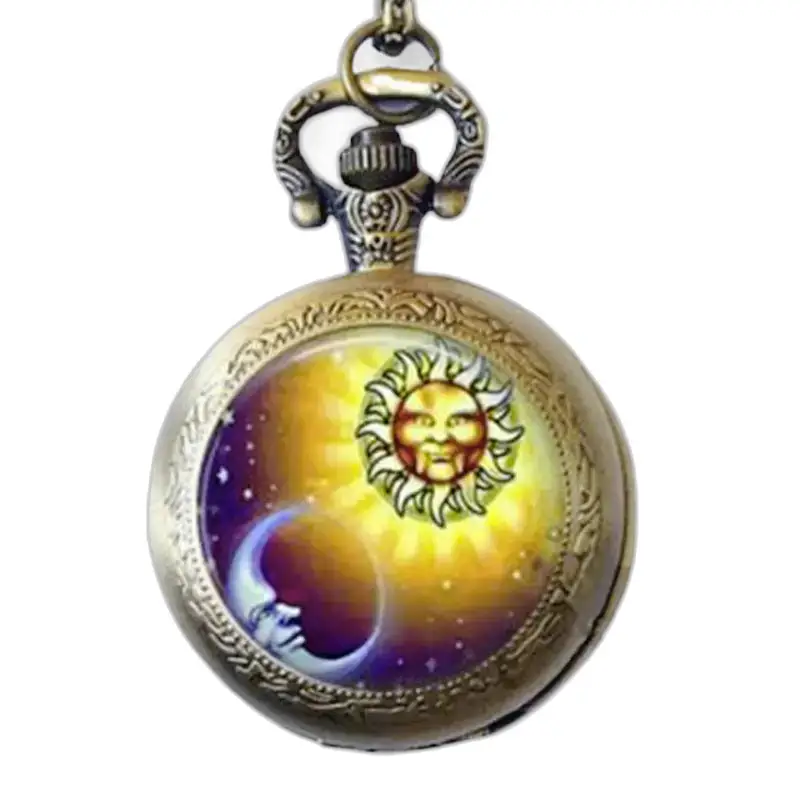 Orologio con collana Sun in bronzo e acciaio inossidabile con design sole e luna