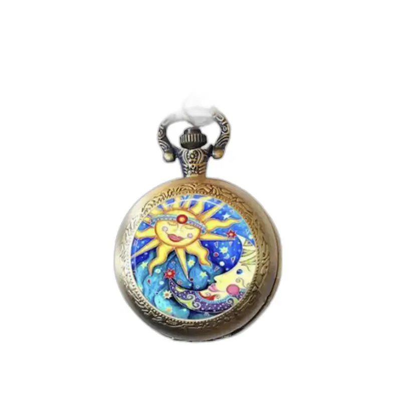 Orologio con collana Sun in bronzo e acciaio inossidabile con design sole e luna