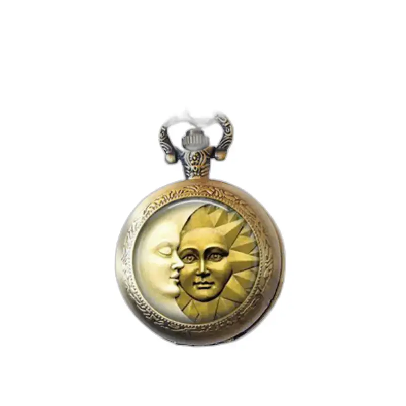 Orologio con collana Sun in bronzo e acciaio inossidabile con design sole e luna