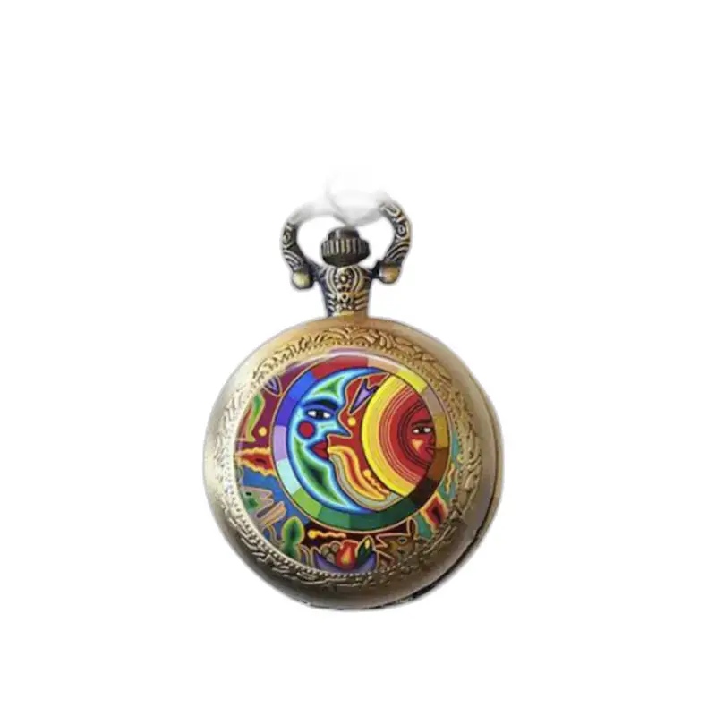 Orologio con collana Sun in bronzo e acciaio inossidabile con design sole e luna