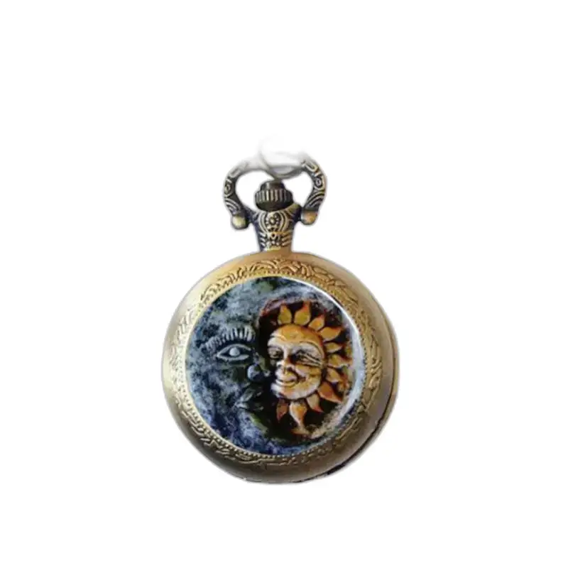 Orologio con collana Sun in bronzo e acciaio inossidabile con lancetta del sole e della luna