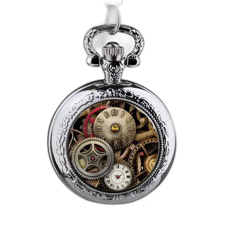 Orologio vintage con collana Steampunk in argento con orologio da tasca meccanico in argento