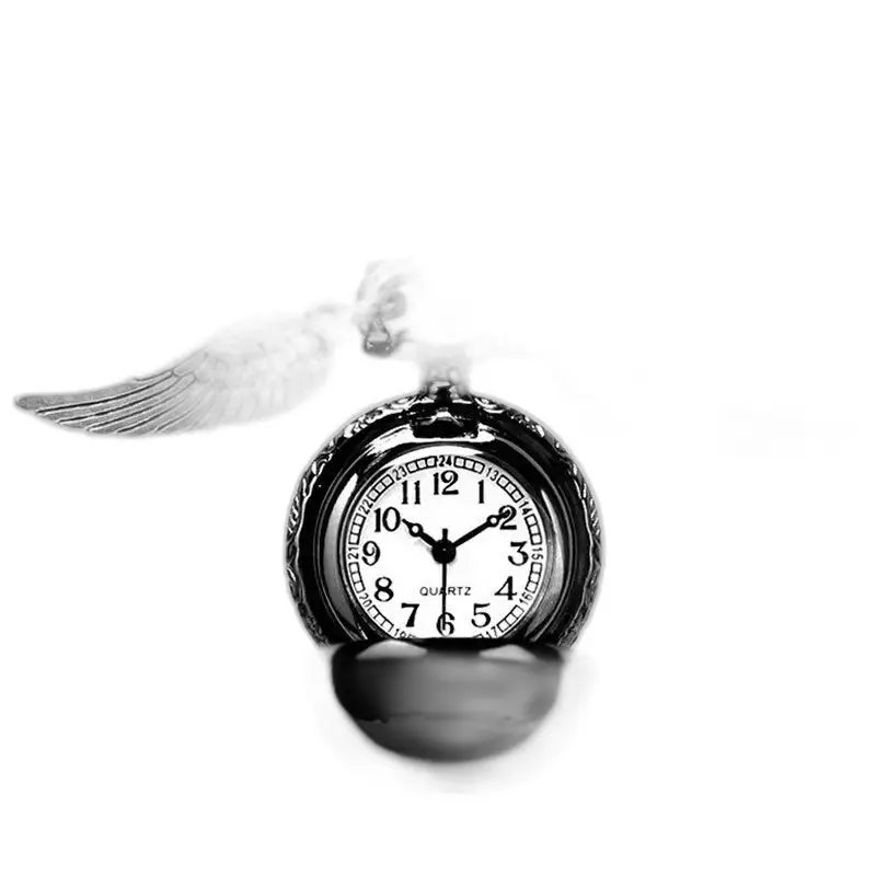 Orologio con collana retrò Boccino d'Oro in bronzo dorato nero con elegante orologio con collana alata