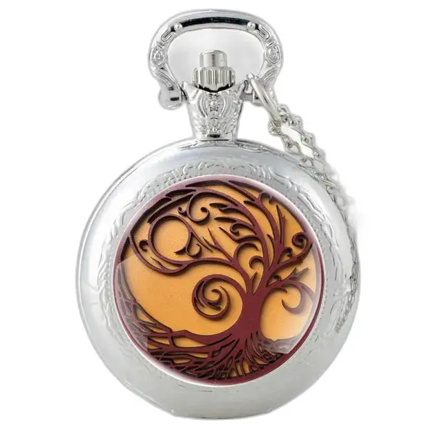 Orologio da collana vintage con disegno dell'albero della vita in elegante argento