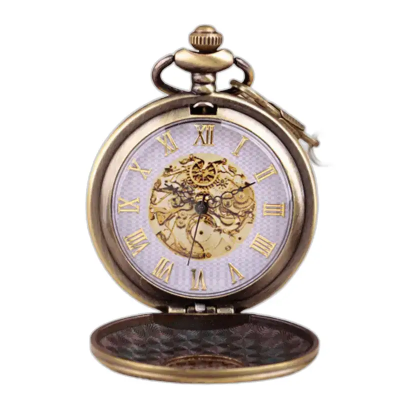 Orologio Collier vintage in oro antico con numeri romani e meccanismo a vista