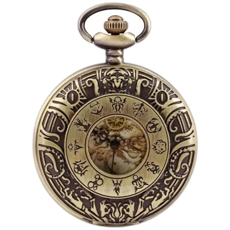 Orologio da collana vintage con numeri romani ed eleganti ornamenti in bronzo