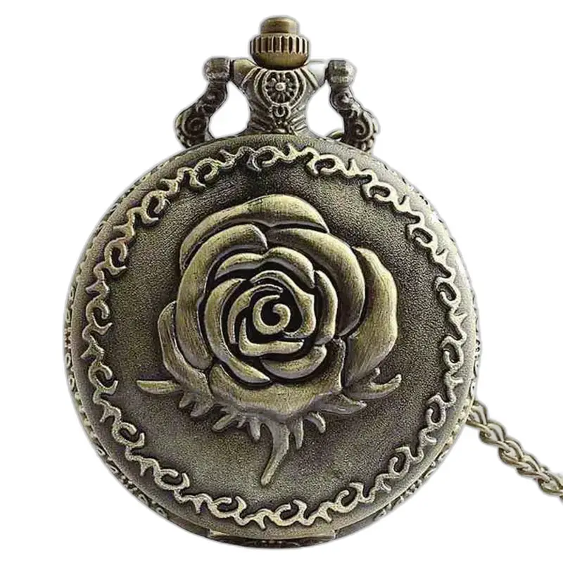 Orologio vintage con collana di fiori e rose in bronzo con design a rosa su sfondo bronzo