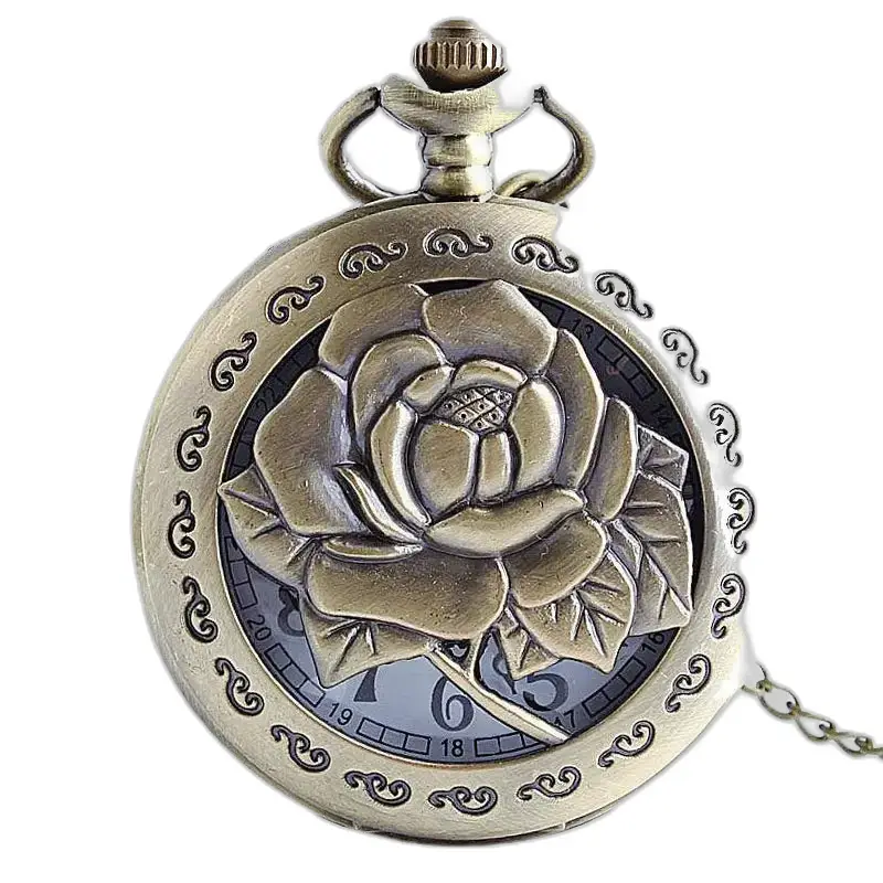 Orologio vintage con collana di fiori e rose in bronzo con un elegante design a rose in bronzo