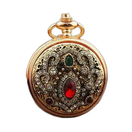 Orologio con collana con pendente in oro vintage chic e orologio da tasca in oro decorato