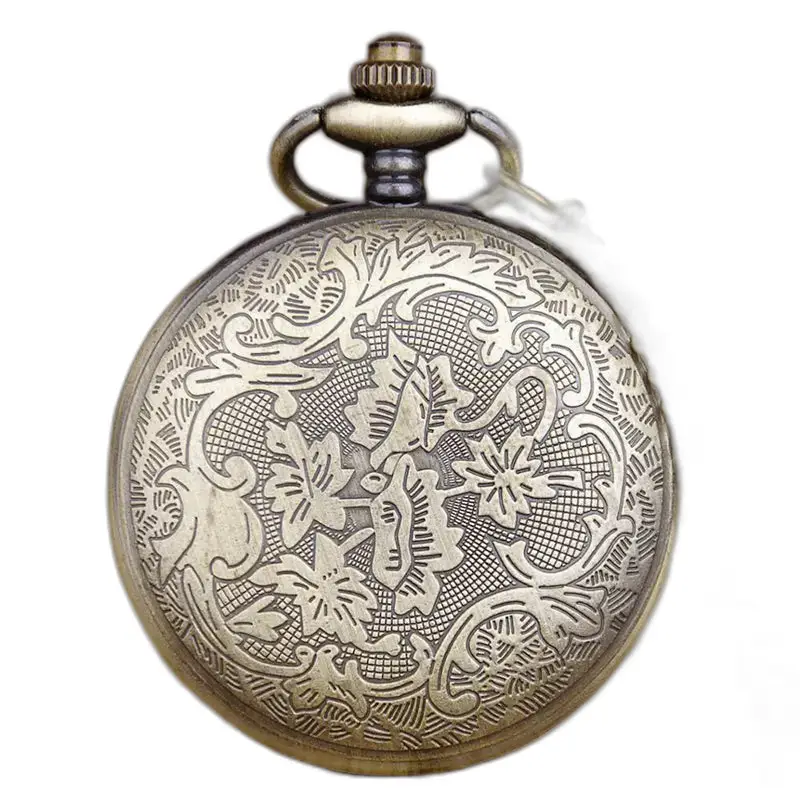 Orologio vintage con collana a forma di elefante con quadrante bianco e ornamenti in bronzo