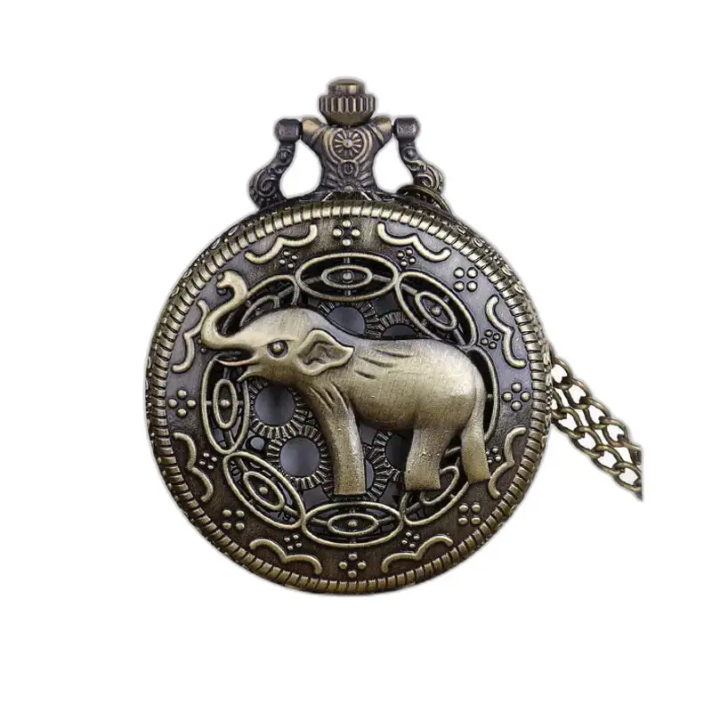 Orologio da tasca con elefante in bronzo Orologio con collana vintage con elefante Quadrante bianco elegante