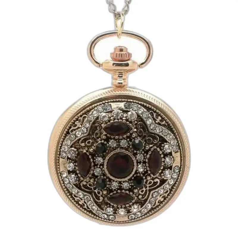Ciondolo ornato per orologio da tasca di orologio da collana da donna vintage con pietre preziose