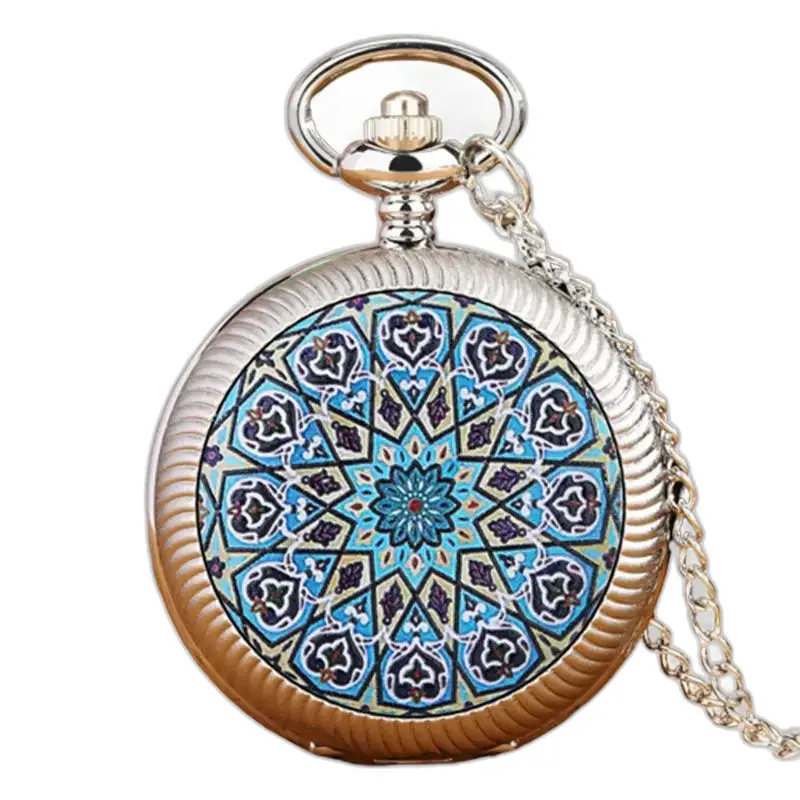 Orologio vintage con collana a fiori bianchi in oro con meccanismo al quarzo e design a mosaico blu