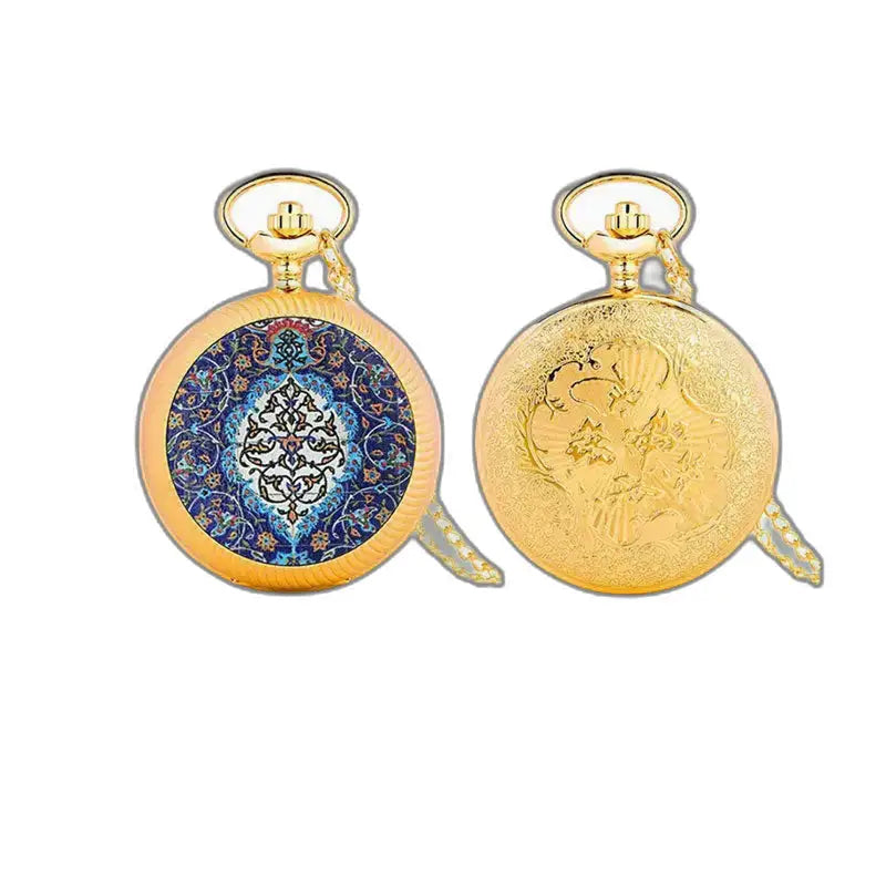 Due orologi da tasca in oro, orologio vintage con collana a fiori verdi con display analogico