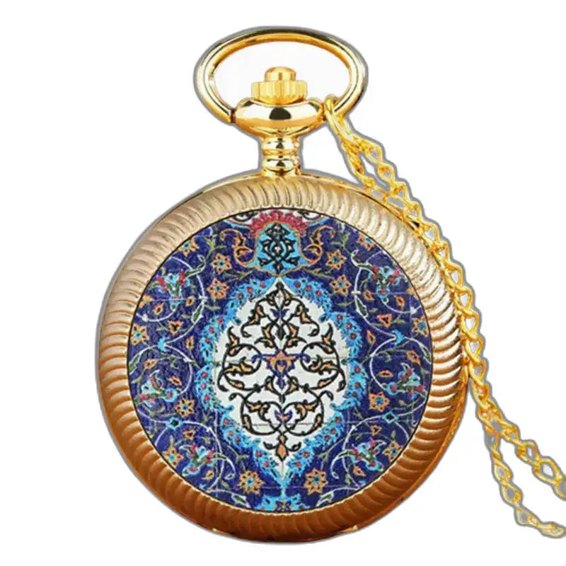 Orologio vintage con collana in bronzo a fiore verde con display analogico e design elegante