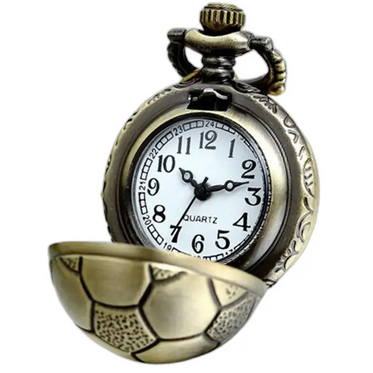 Orologio vintage con collana da calcio in bronzo e orologio da tasca a forma di pallone da calcio