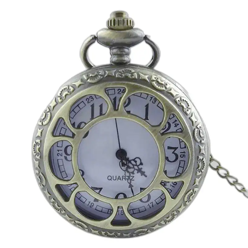 Orologio da collana da uomo vintage al quarzo con cassa in bronzo elegante e decorata