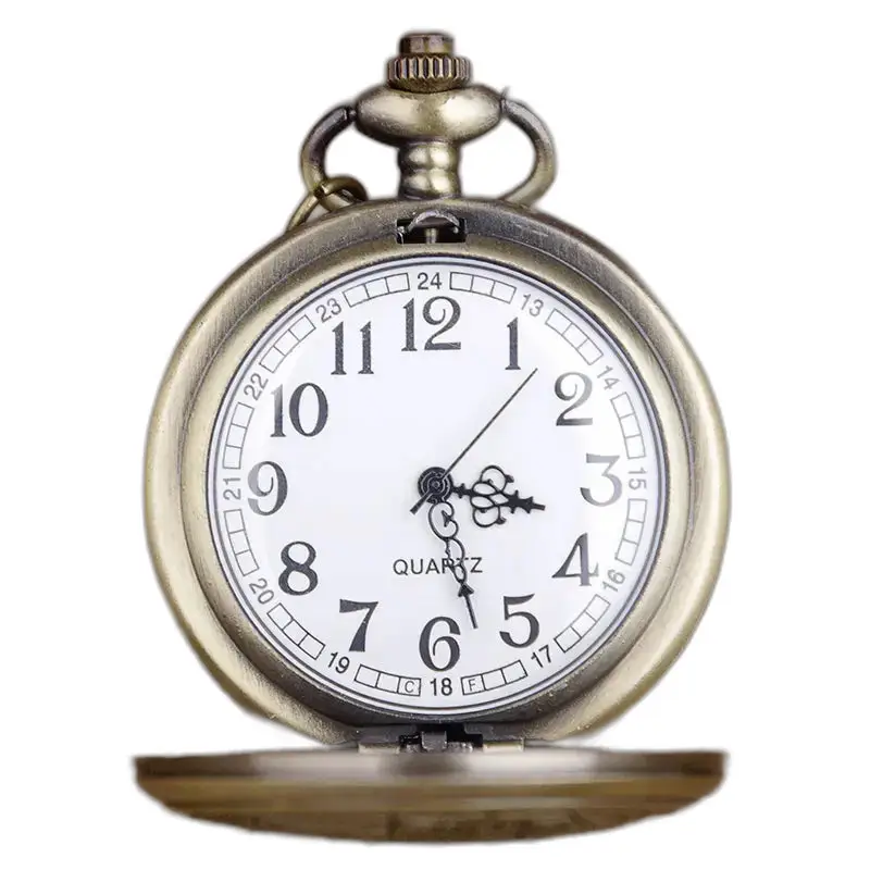 Orologio vintage con collana in bronzo con fiori di rosa e quadrante bianco in stile antico
