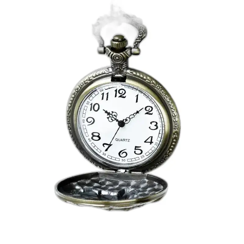 Orologio da collana stile vintage Rotondo in bronzo con orologio da collana vintage aperto