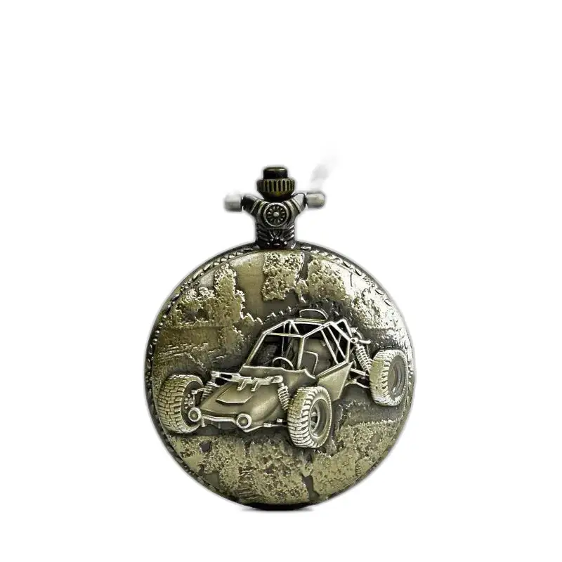 Orologio con collana rotonda in bronzo in stile vintage con design buggy in colore bronzo